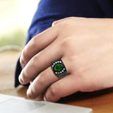 Alamode IP Black (Ion Plating) Stainless Steel Ring with Synthetic in Emerald - Flyclothing LLC