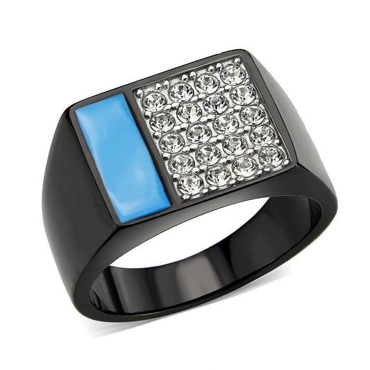 Alamode Two Tone IP Black (Ion Plating) Stainless Steel Ring with Top Grade Crystal in Clear - Alamode