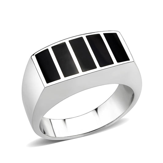 Alamode High polished (no plating) Stainless Steel Ring with Epoxy in Jet - Alamode