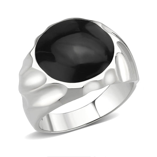 Alamode High polished (no plating) Stainless Steel Ring with Epoxy in Jet - Flyclothing LLC