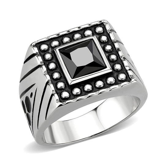 Alamode High polished (no plating) Stainless Steel Ring with AAA Grade CZ in Jet - Alamode