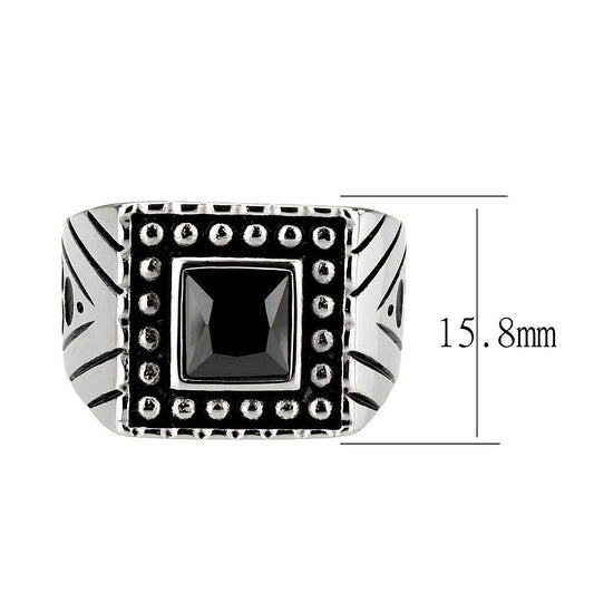 Alamode High polished (no plating) Stainless Steel Ring with AAA Grade CZ in Jet - Alamode