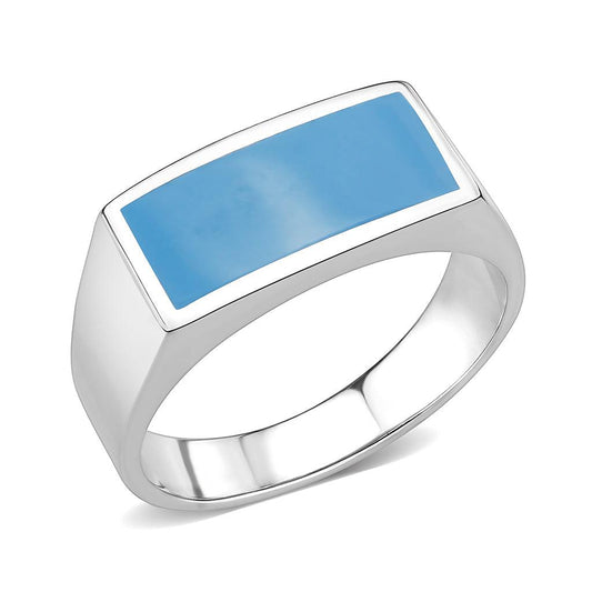 Alamode High polished (no plating) Stainless Steel Ring with Epoxy in SeaBlue - Alamode