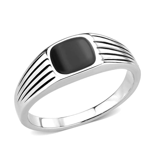 Alamode High polished (no plating) Stainless Steel Ring with Epoxy in Jet - Alamode