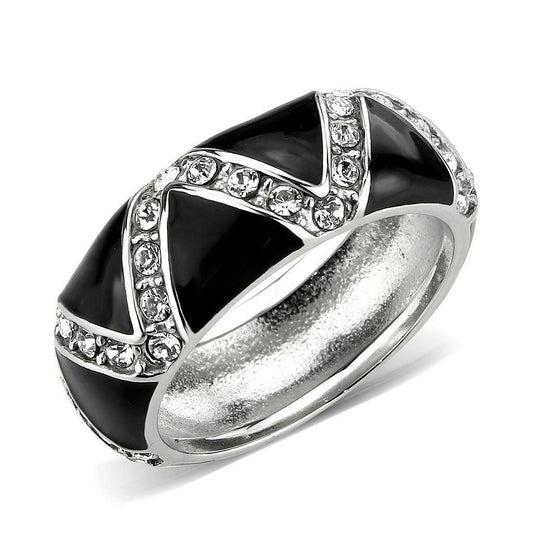 Alamode High polished (no plating) Stainless Steel Ring with Top Grade Crystal in Clear - Alamode