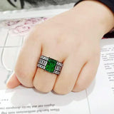 Alamode IP Black (Ion Plating) Stainless Steel Ring with Synthetic in Emerald - Flyclothing LLC