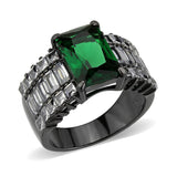 Alamode IP Black (Ion Plating) Stainless Steel Ring with Synthetic in Emerald - Flyclothing LLC