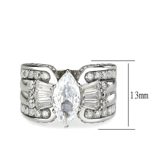 Alamode High polished (no plating) Stainless Steel Ring with AAA Grade CZ in Clear - Flyclothing LLC