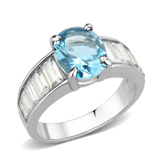 Alamode High polished (no plating) Stainless Steel Ring with Synthetic in SeaBlue - Alamode