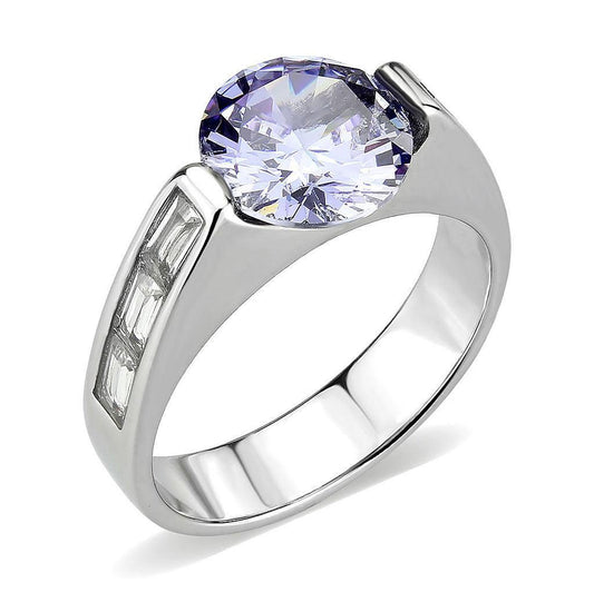 Alamode High polished (no plating) Stainless Steel Ring with AAA Grade CZ in LightAmethyst - Alamode