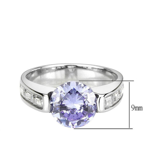 Alamode High polished (no plating) Stainless Steel Ring with AAA Grade CZ in LightAmethyst - Alamode