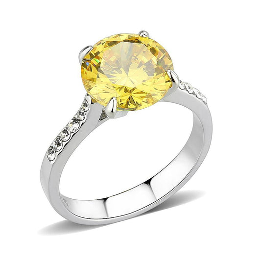 Alamode High polished (no plating) Stainless Steel Ring with AAA Grade CZ in Topaz - Alamode