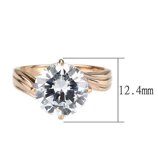 Alamode IP Rose Gold(Ion Plating) Stainless Steel Ring with AAA Grade CZ in Clear - Flyclothing LLC