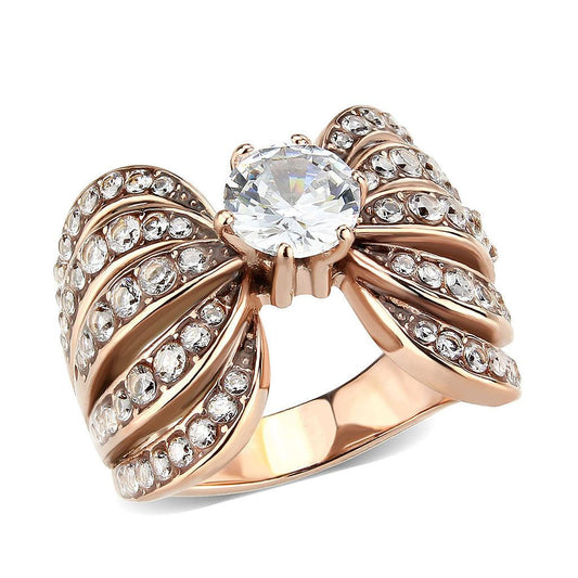 Alamode IP Rose Gold(Ion Plating) Stainless Steel Ring with AAA Grade CZ in Clear - Alamode