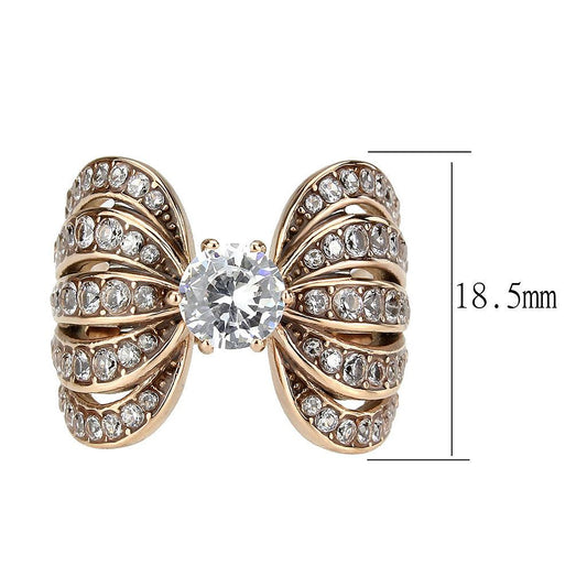 Alamode IP Rose Gold(Ion Plating) Stainless Steel Ring with AAA Grade CZ in Clear - Alamode