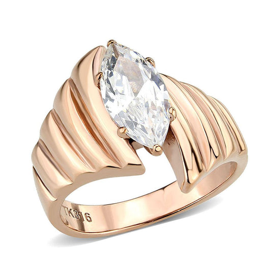 Alamode IP Rose Gold(Ion Plating) Stainless Steel Ring with AAA Grade CZ in Clear - Alamode