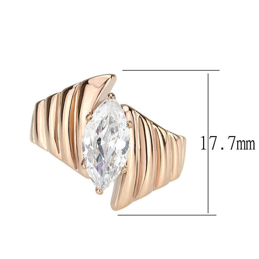 Alamode IP Rose Gold(Ion Plating) Stainless Steel Ring with AAA Grade CZ in Clear - Alamode