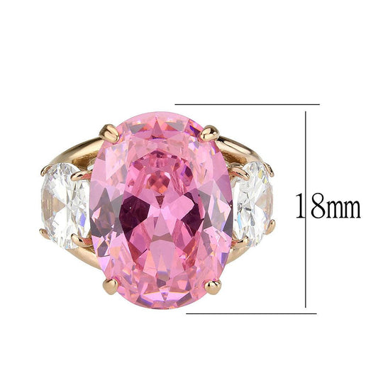 Alamode IP Rose Gold(Ion Plating) Stainless Steel Ring with AAA Grade CZ in Rose - Alamode