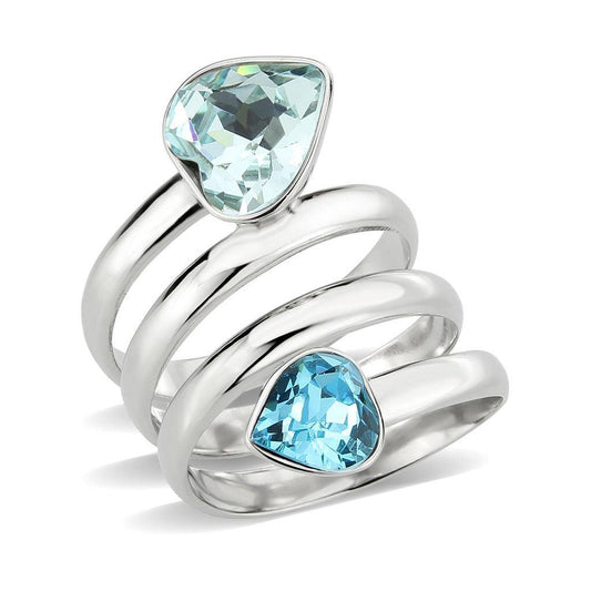 Alamode High polished (no plating) Stainless Steel Ring with Top Grade Crystal in SeaBlue - Alamode