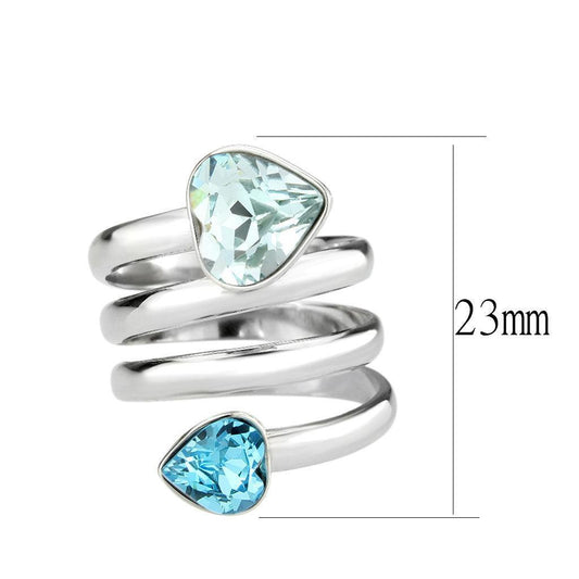 Alamode High polished (no plating) Stainless Steel Ring with Top Grade Crystal in SeaBlue - Alamode