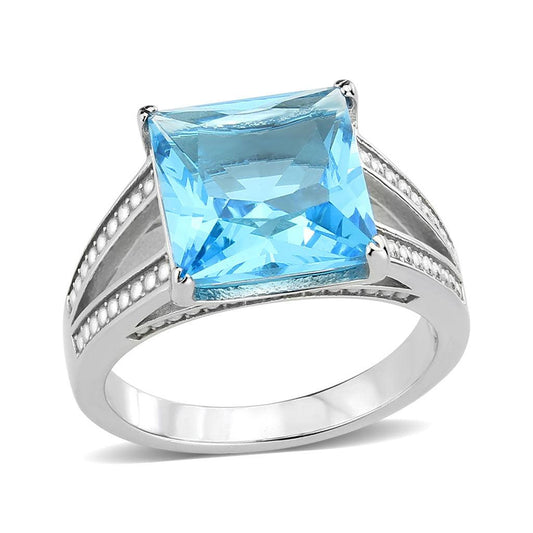 Alamode High polished (no plating) Stainless Steel Ring with Synthetic in SeaBlue - Alamode