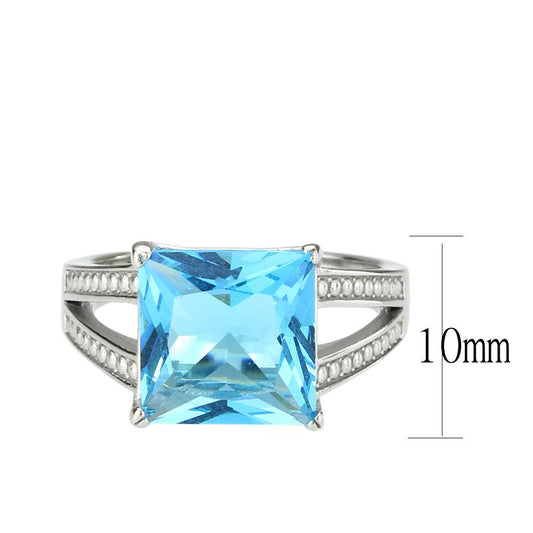 Alamode High polished (no plating) Stainless Steel Ring with Synthetic in SeaBlue - Flyclothing LLC