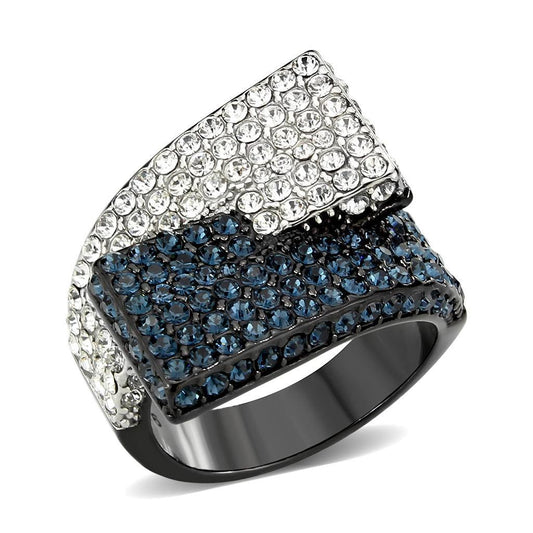 Alamode Two Tone IP Black (Ion Plating) Stainless Steel Ring with Top Grade Crystal in MultiColor - Alamode