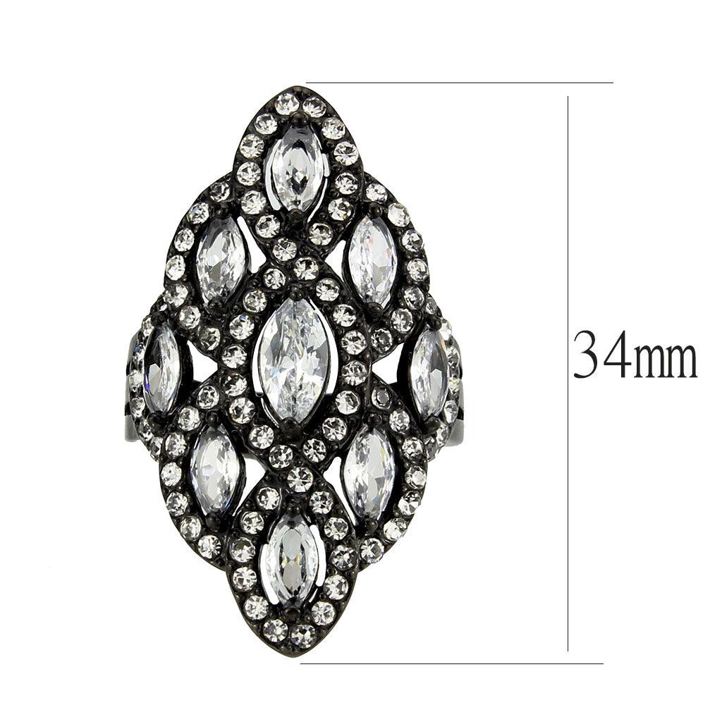 Alamode IP Black (Ion Plating) Stainless Steel Ring with AAA Grade CZ in Clear - Flyclothing LLC