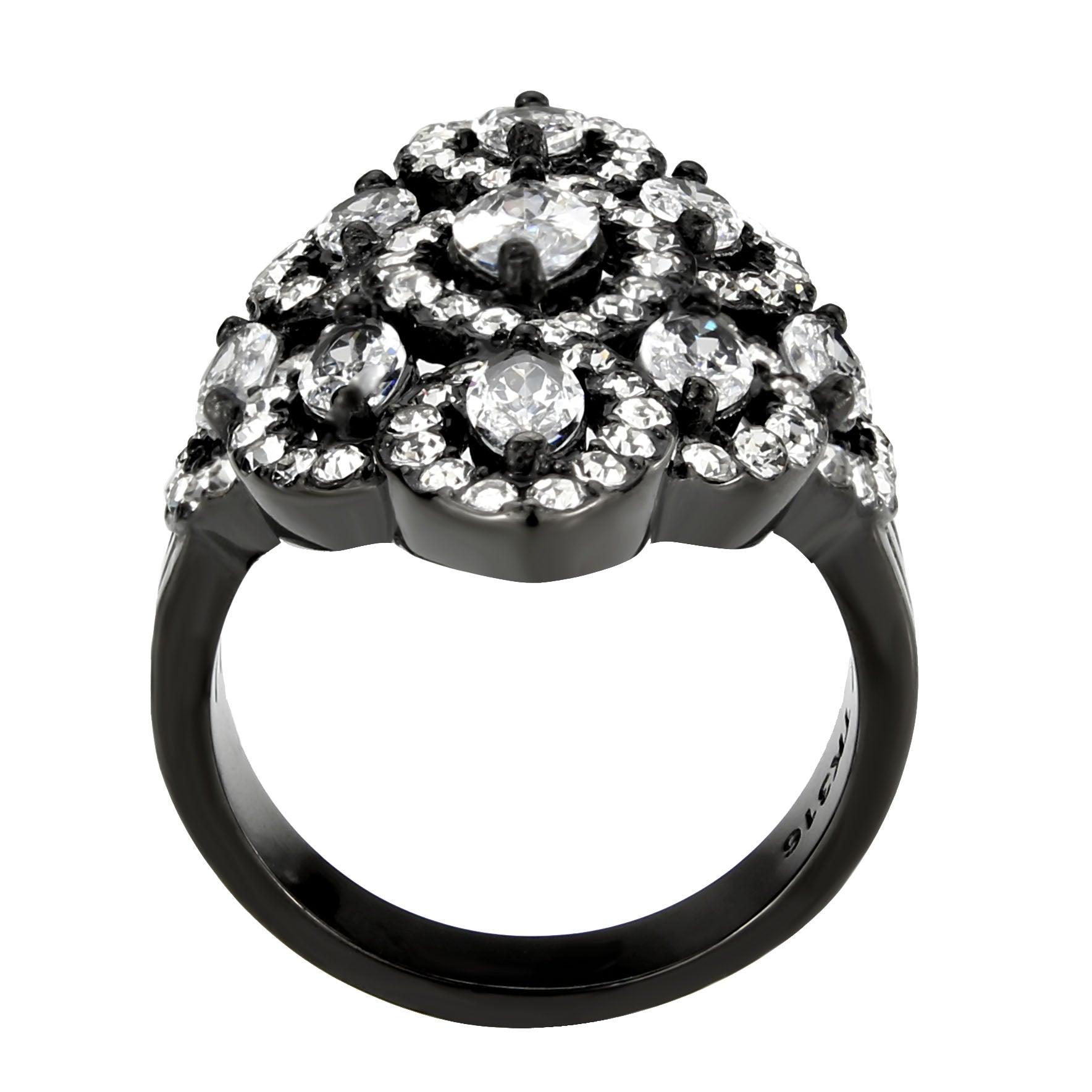 Alamode IP Black (Ion Plating) Stainless Steel Ring with AAA Grade CZ in Clear - Alamode