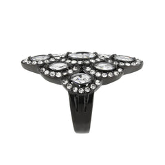 Alamode IP Black (Ion Plating) Stainless Steel Ring with AAA Grade CZ in Clear - Flyclothing LLC