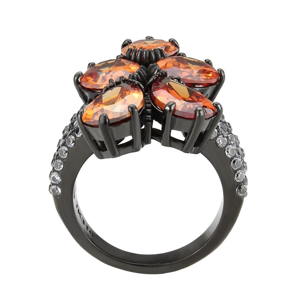 Alamode IP Black (Ion Plating) Stainless Steel Ring with AAA Grade CZ in Champagne - Flyclothing LLC