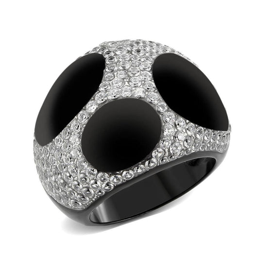 Alamode Two Tone IP Black (Ion Plating) Stainless Steel Ring with AAA Grade CZ in Clear - Alamode