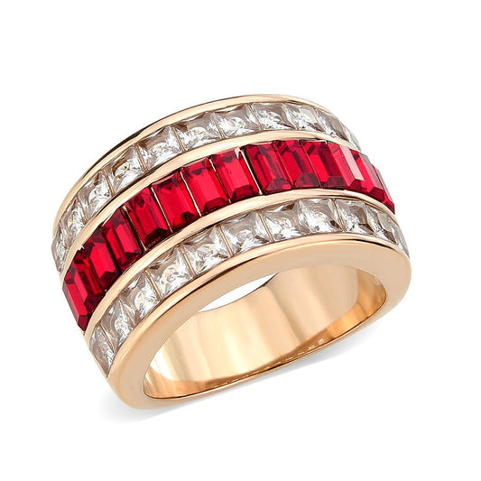 Alamode IP Rose Gold(Ion Plating) Stainless Steel Ring with Top Grade Crystal in Red Series - Alamode