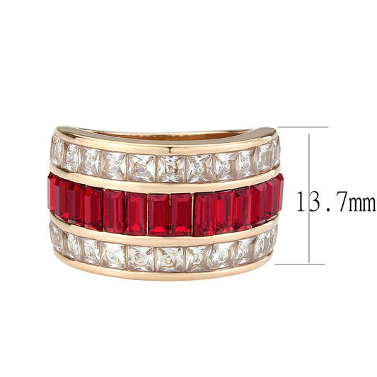 Alamode IP Rose Gold(Ion Plating) Stainless Steel Ring with Top Grade Crystal in Red Series - Alamode