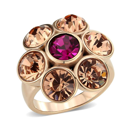 Alamode IP Rose Gold(Ion Plating) Stainless Steel Ring with Top Grade Crystal in MultiColor - Alamode