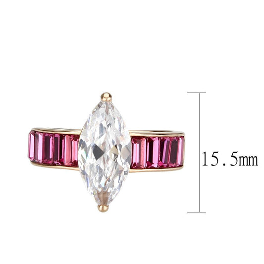 Alamode IP Rose Gold(Ion Plating) Stainless Steel Ring with AAA Grade CZ in Clear - Alamode