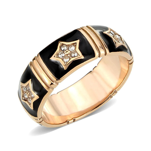 Alamode IP Rose Gold(Ion Plating) Stainless Steel Ring with Top Grade Crystal in Clear - Flyclothing LLC