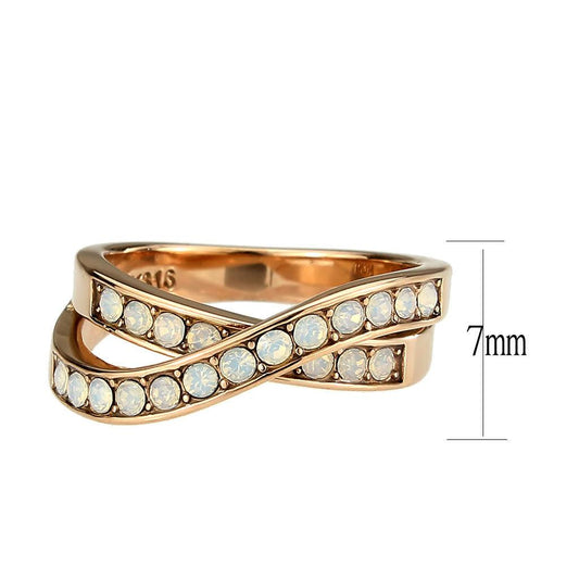 Alamode IP Rose Gold(Ion Plating) Stainless Steel Ring with Top Grade Crystal in Fireopal - Alamode