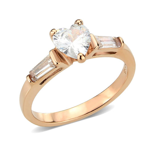 Alamode IP Rose Gold(Ion Plating) Stainless Steel Ring with AAA Grade CZ in Clear - Alamode