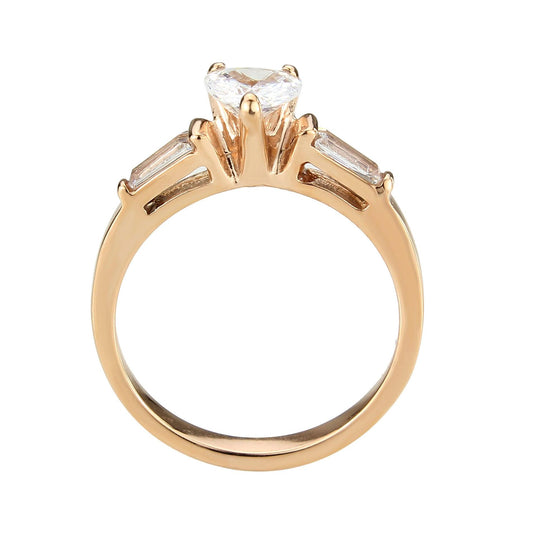 Alamode IP Rose Gold(Ion Plating) Stainless Steel Ring with AAA Grade CZ in Clear - Alamode