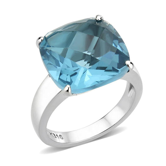 Alamode High polished (no plating) Stainless Steel Ring with Synthetic in SeaBlue - Flyclothing LLC