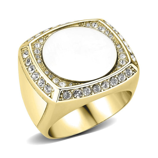 draft Two Tone IP Gold (Ion Plating) Stainless Steel Ring with Top Grade Crystal in Clear - Flyclothing LLC