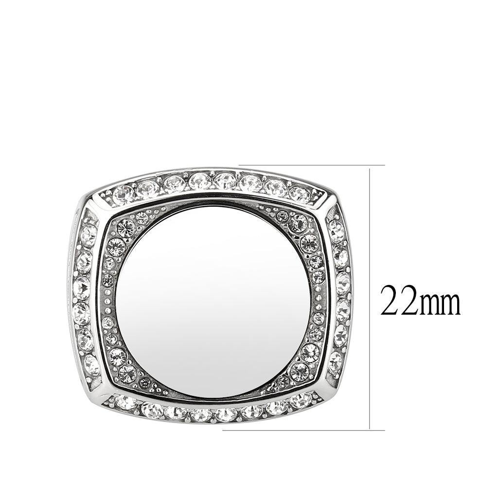 draft High polished (no plating) Stainless Steel Ring with Top Grade Crystal in Clear - Flyclothing LLC