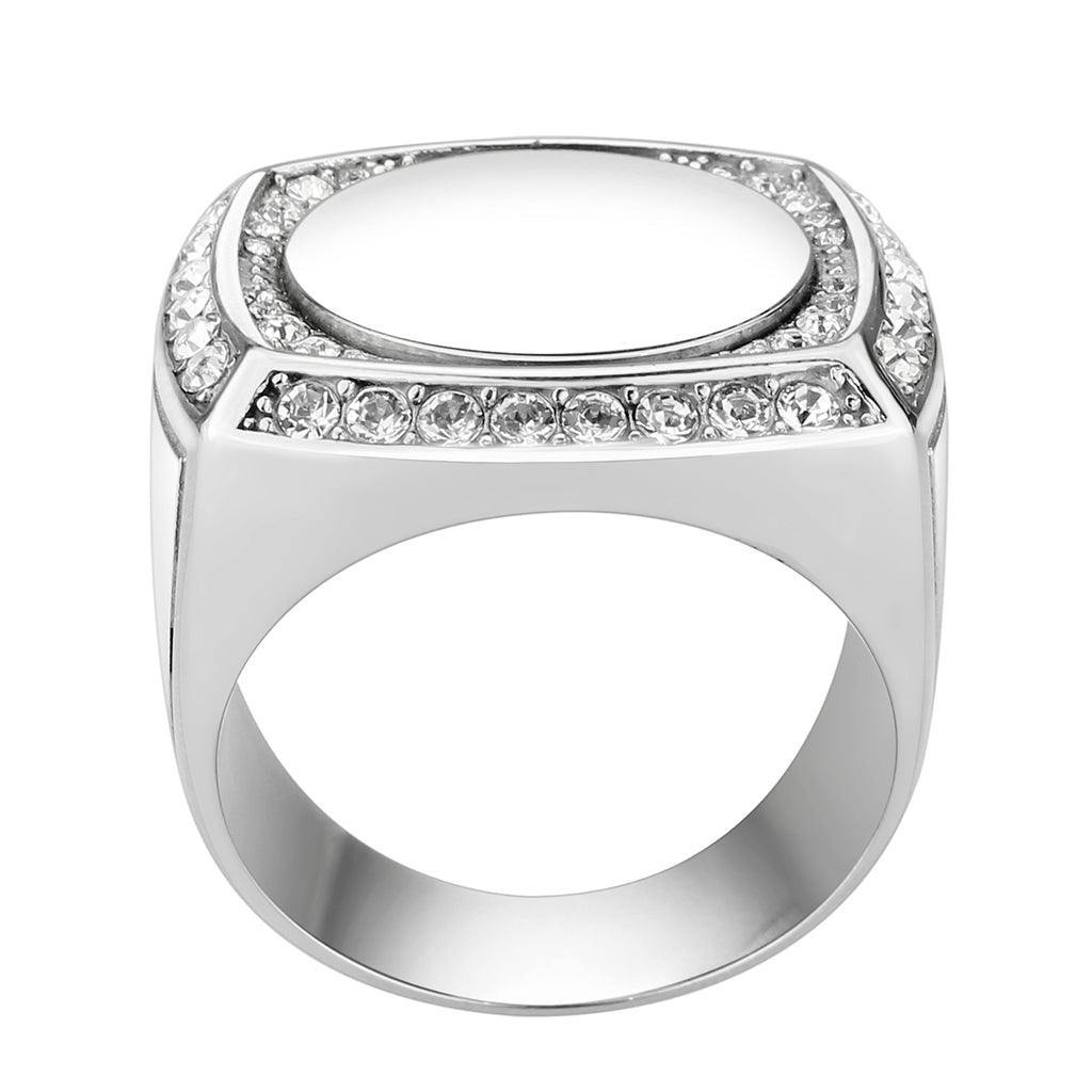 draft High polished (no plating) Stainless Steel Ring with Top Grade Crystal in Clear - Flyclothing LLC