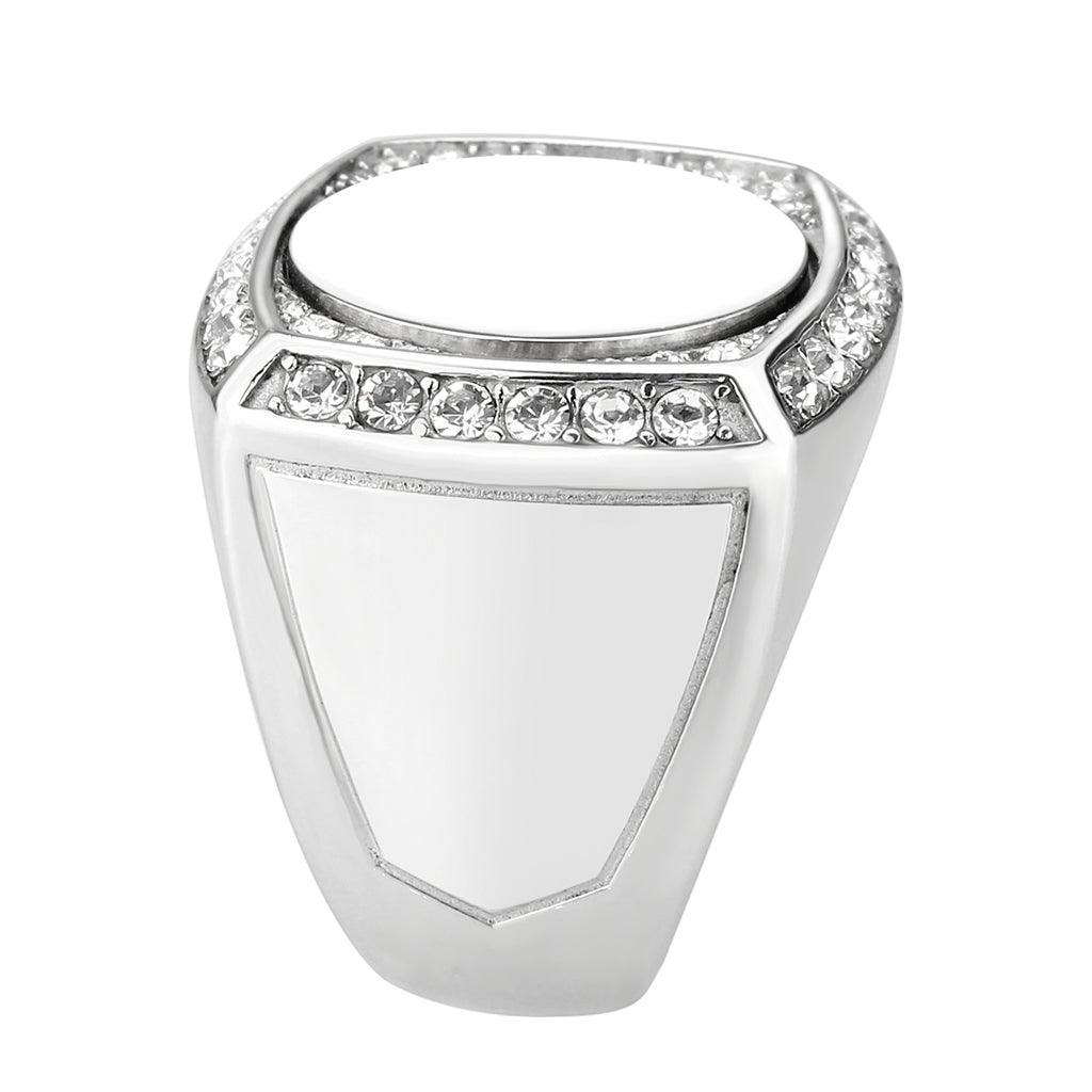 draft High polished (no plating) Stainless Steel Ring with Top Grade Crystal in Clear - Flyclothing LLC