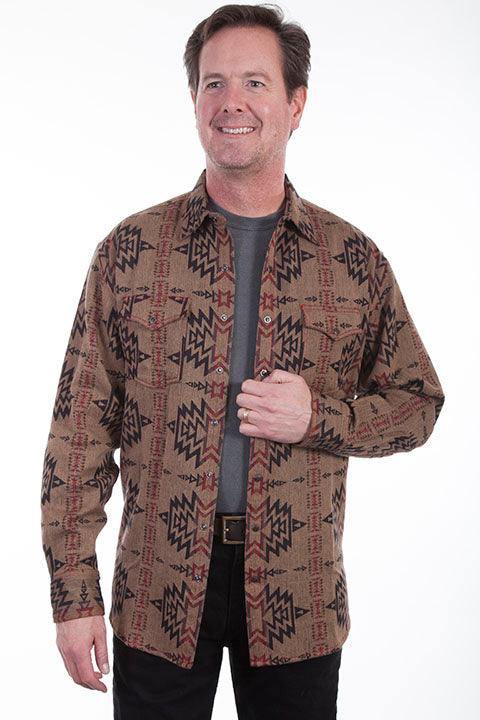 Scully Leather Tan Over Shirt Aztec Weave Mens Shirt - Flyclothing LLC