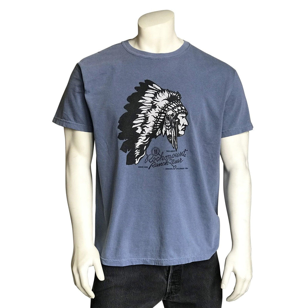 Men's Blue 100% Cotton Chief Western T-Shirt - Flyclothing LLC