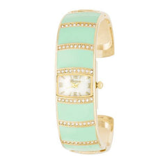 Gold Cuff Watch With Crystals - Mint - Flyclothing LLC