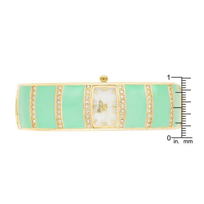 Gold Cuff Watch With Crystals - Mint - Flyclothing LLC