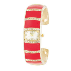 Gold Cuff Watch With Crystals - Pink - Flyclothing LLC